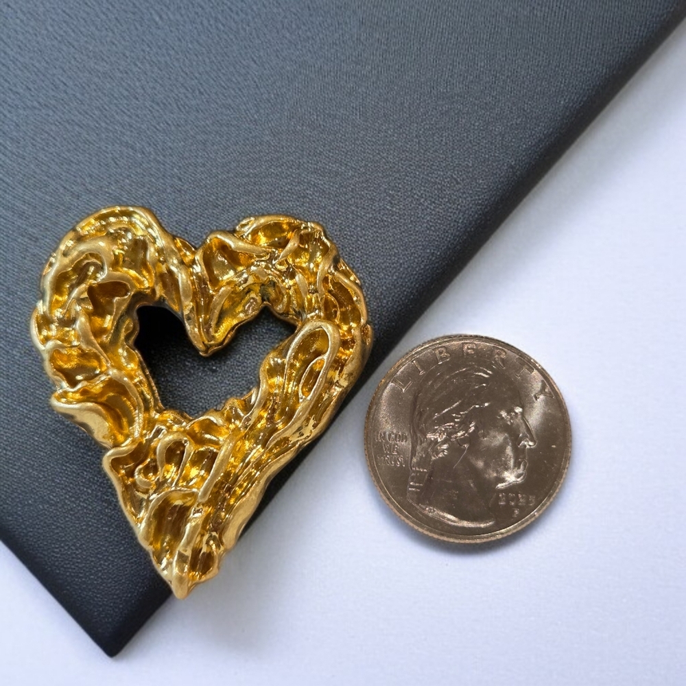 18k Gold Plated Chunky Molten Heart Oversized Earrings - Picture 5 of 7